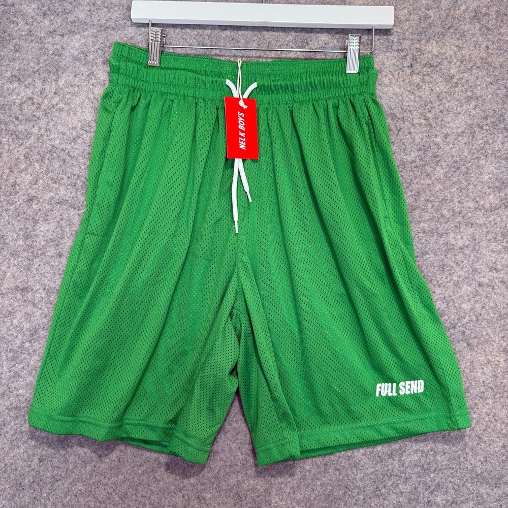 Full Send Nelk‎ Boys Mesh Basketball Shorts Mens XL Green Lined Stretch Jersey